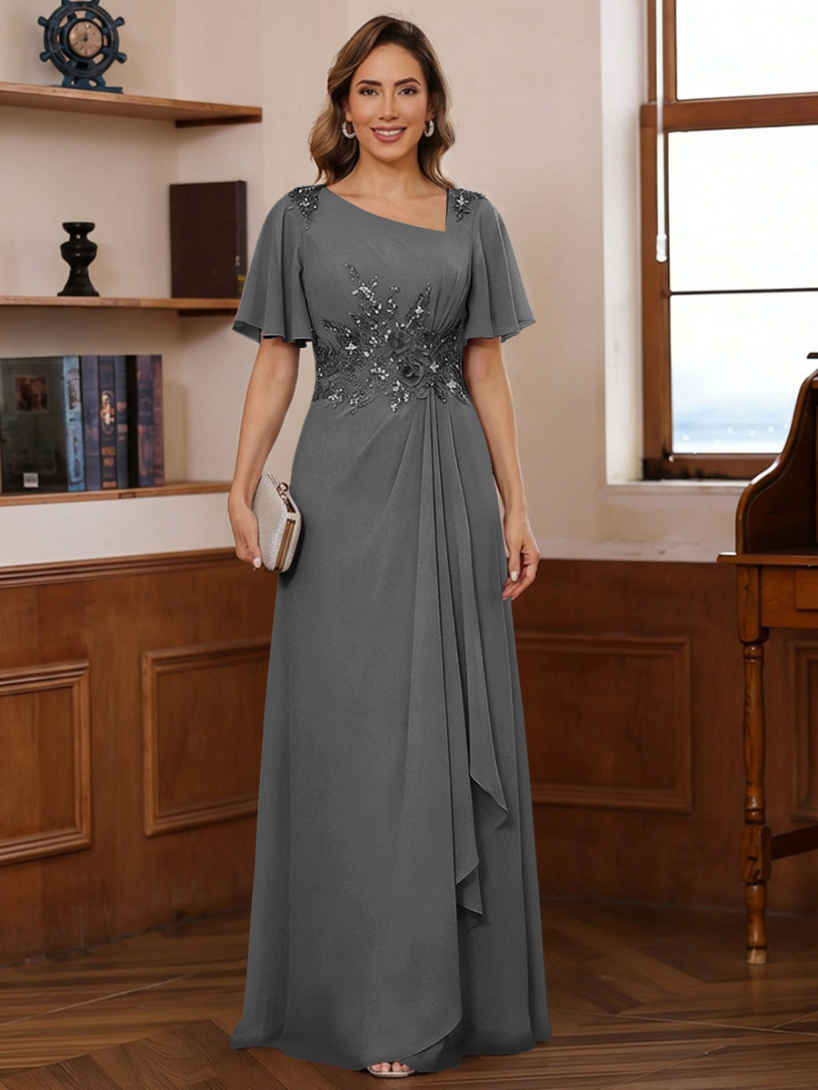 A-Line/Princess Asymmetrical Pleated Floor-Length Mother of the Bride Dresses with Sequins