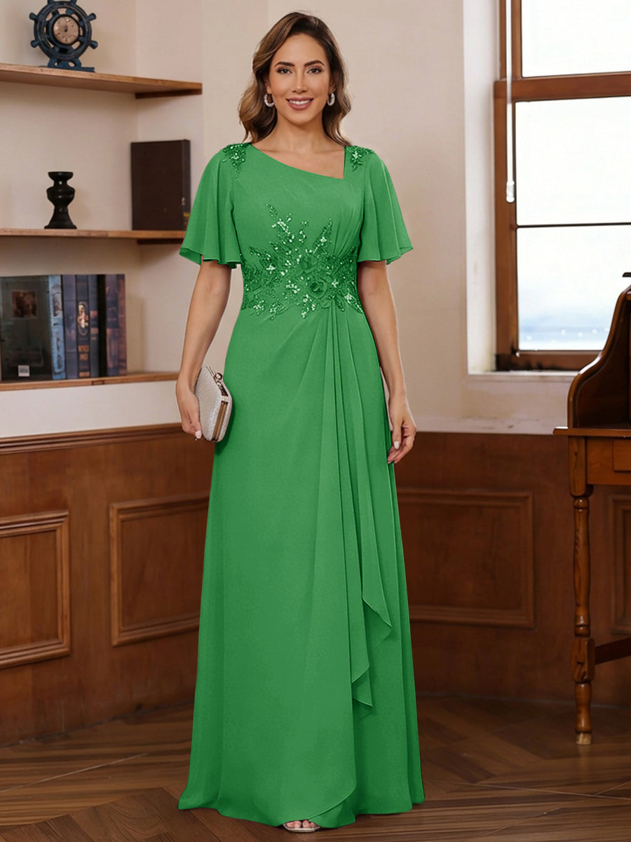 A-Line/Princess Asymmetrical Pleated Floor-Length Mother of the Bride Dresses with Sequins