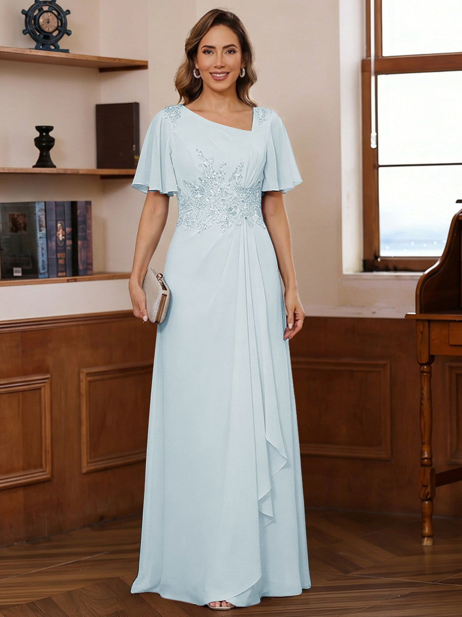 A-Line/Princess Asymmetrical Pleated Floor-Length Mother of the Bride Dresses with Sequins