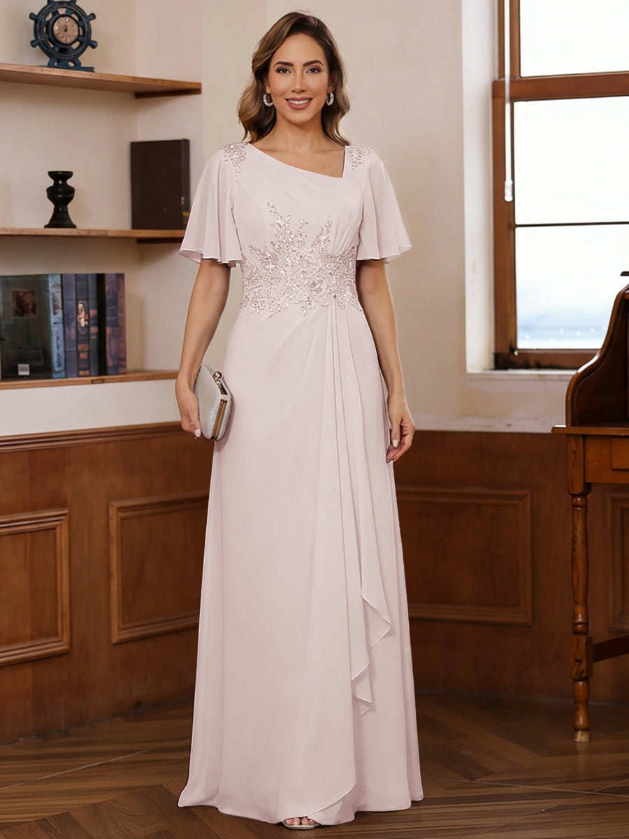 A-Line/Princess Asymmetrical Pleated Floor-Length Mother of the Bride Dresses with Sequins