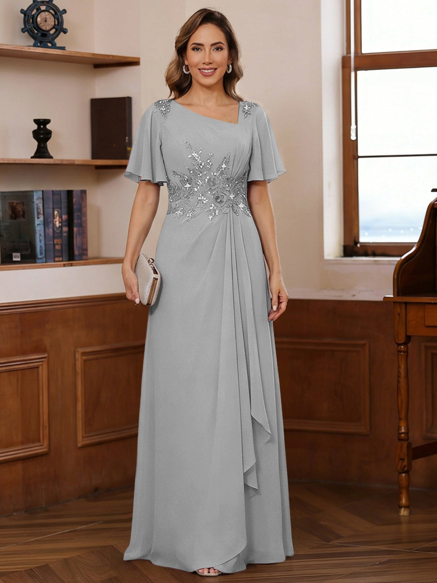 A-Line/Princess Asymmetrical Pleated Floor-Length Mother of the Bride Dresses with Sequins