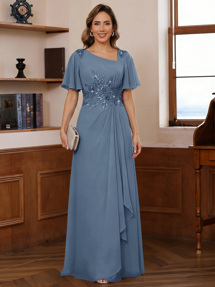A-Line/Princess Asymmetrical Pleated Floor-Length Mother of the Bride Dresses with Sequins