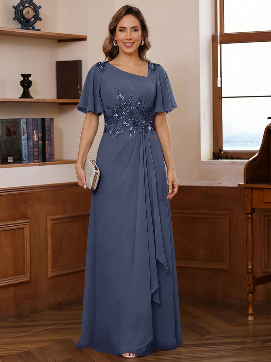 A-Line/Princess Asymmetrical Pleated Floor-Length Mother of the Bride Dresses with Sequins