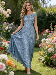 A-Line Off Shoulder Floor-Length Mother of the Bride Dresses with Sequins
