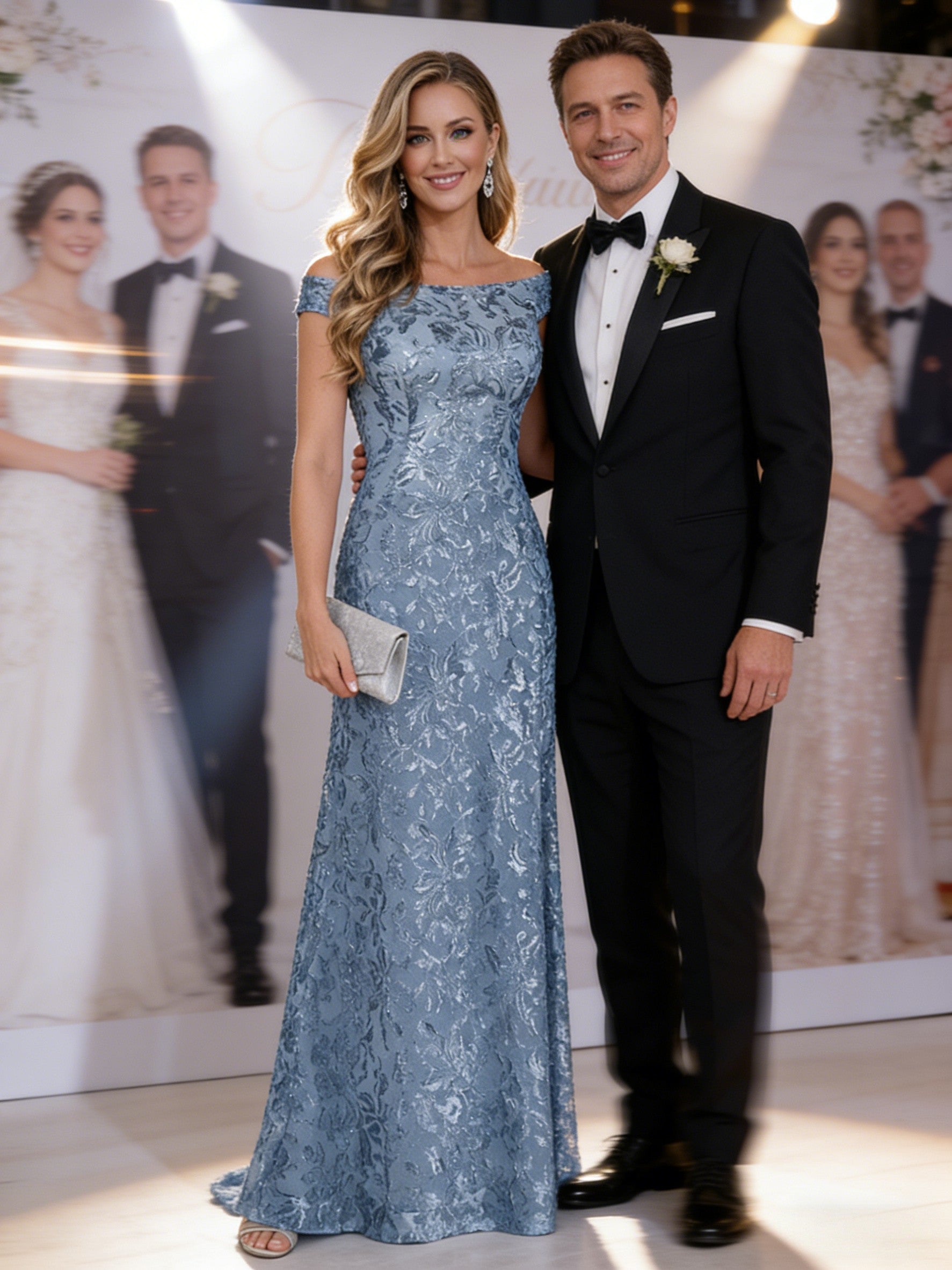 A-Line Off Shoulder Floor-Length Mother of the Bride Dresses with Sequins