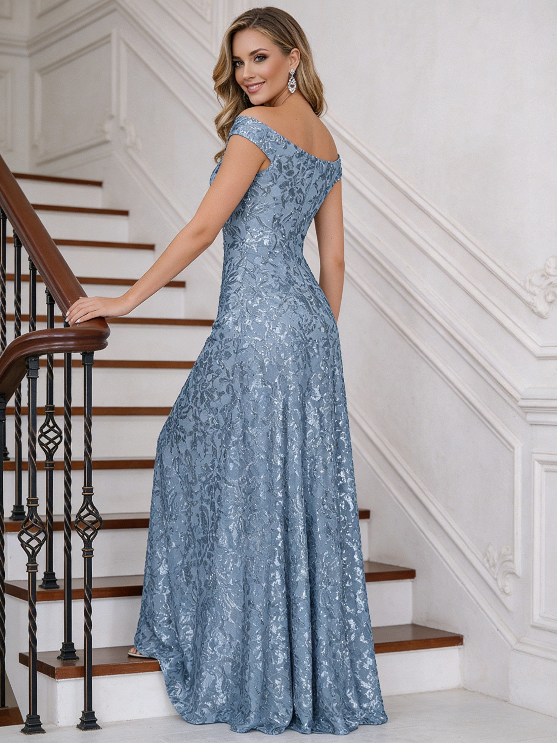 A-Line Off Shoulder Floor-Length Mother of the Bride Dresses with Sequins