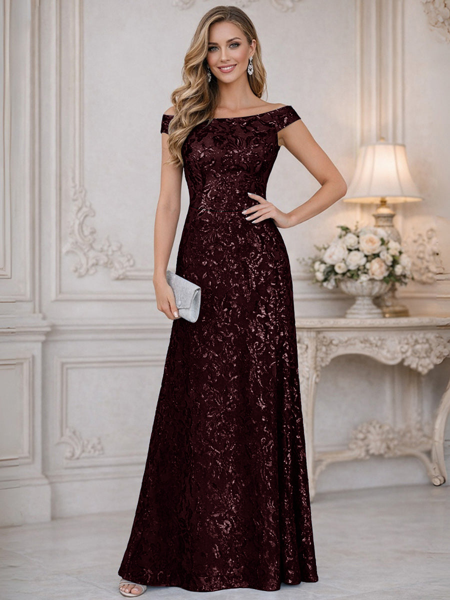 A-Line Off Shoulder Floor-Length Mother of the Bride Dresses with Sequins