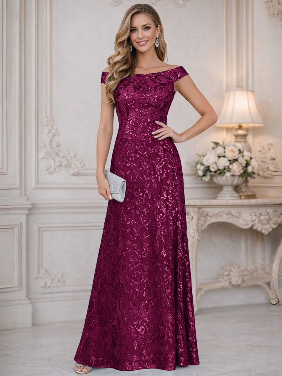 A-Line Off Shoulder Floor-Length Mother of the Bride Dresses with Sequins