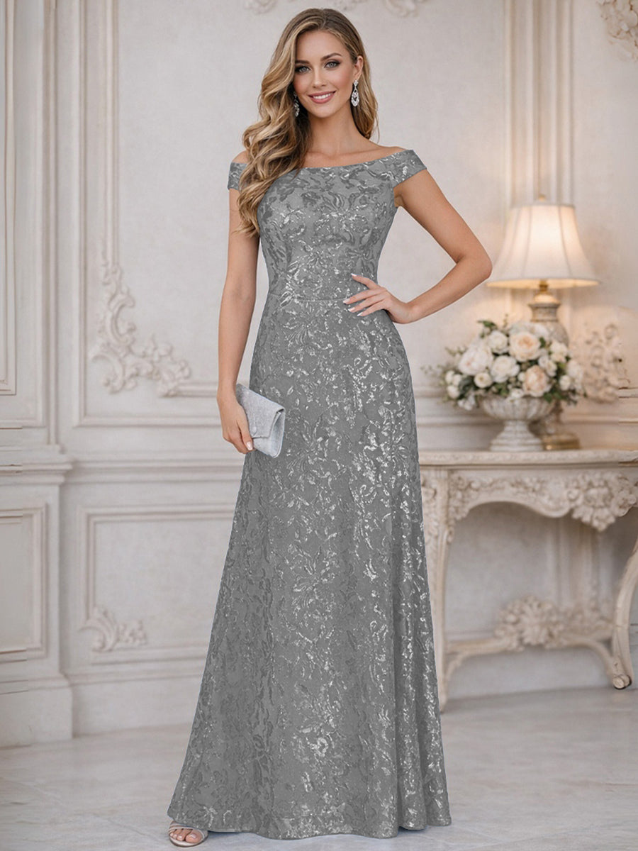 A-Line Off Shoulder Floor-Length Mother of the Bride Dresses with Sequins