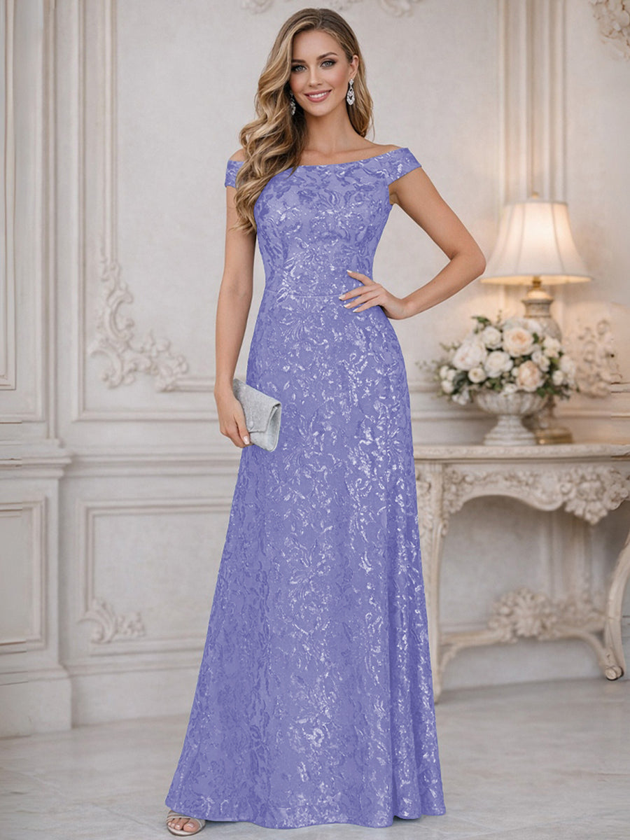 A-Line Off Shoulder Floor-Length Mother of the Bride Dresses with Sequins