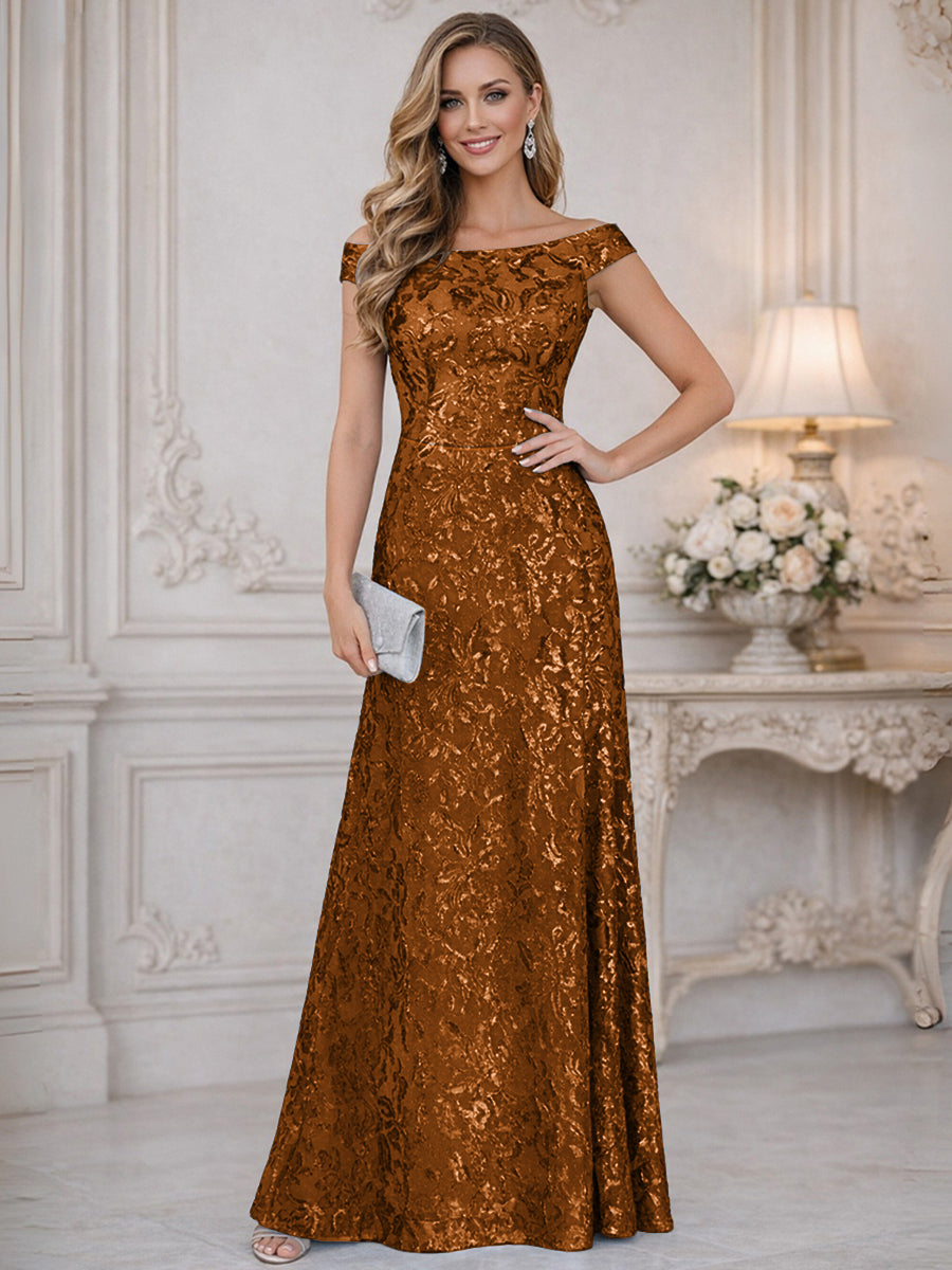 A-Line Off Shoulder Floor-Length Mother of the Bride Dresses with Sequins