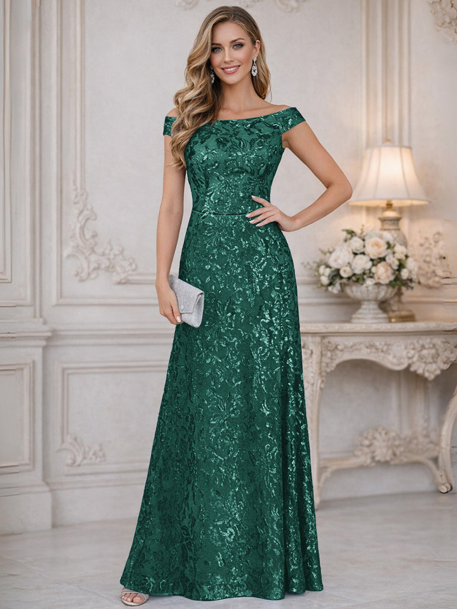 A-Line Off Shoulder Floor-Length Mother of the Bride Dresses with Sequins