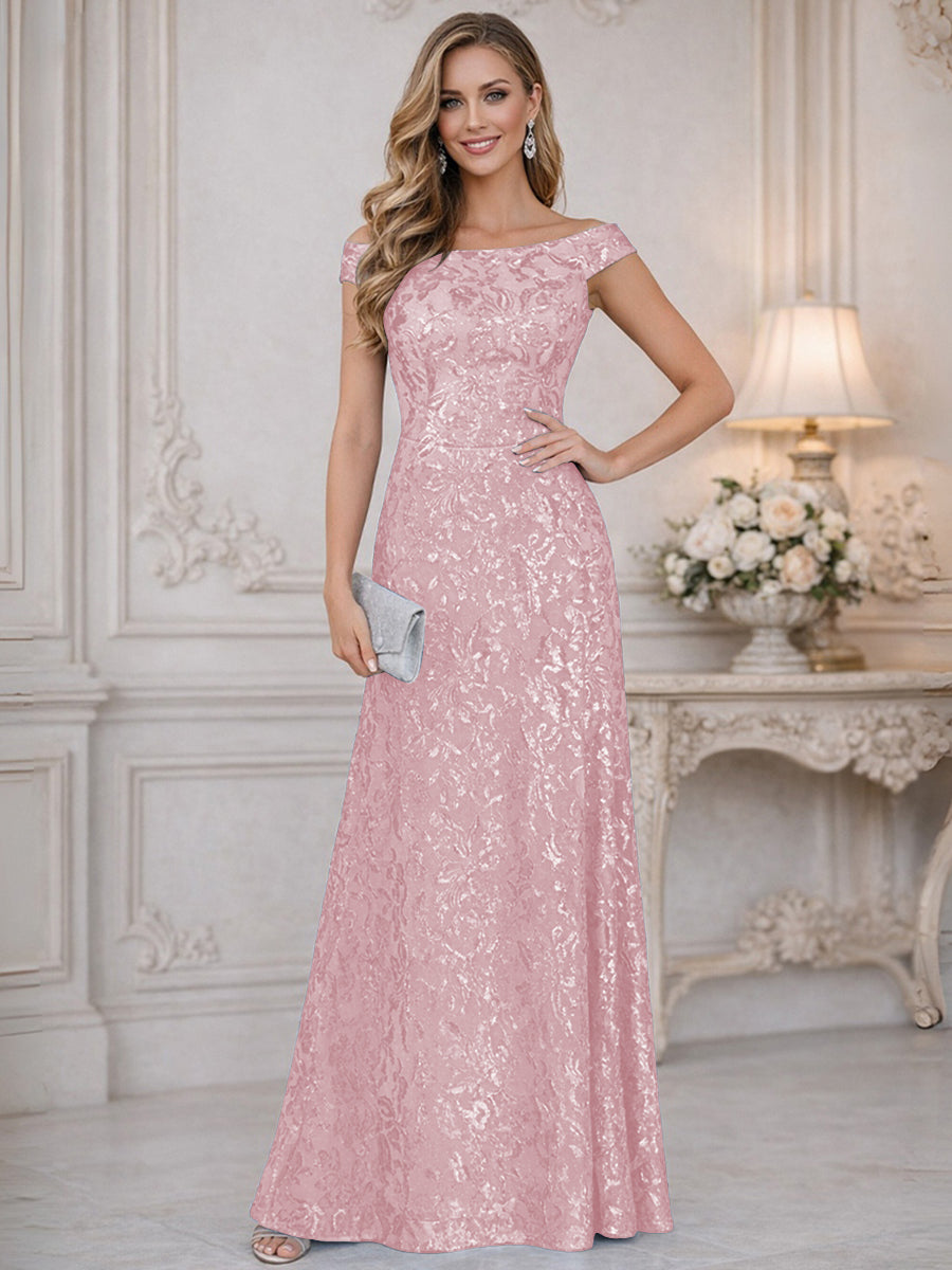 A-Line Off Shoulder Floor-Length Mother of the Bride Dresses with Sequins