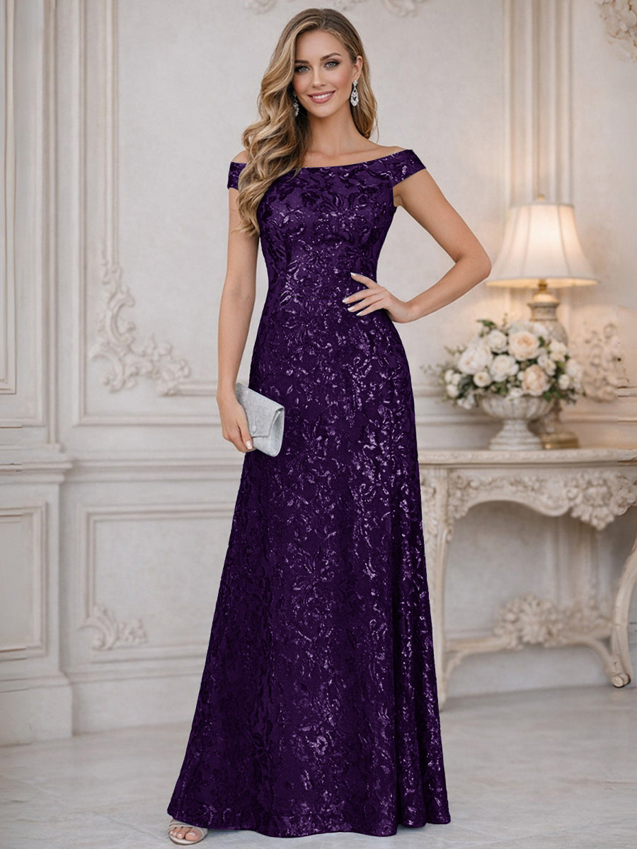 A-Line Off Shoulder Floor-Length Mother of the Bride Dresses with Sequins