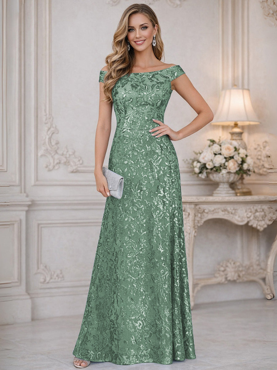 A-Line Off Shoulder Floor-Length Mother of the Bride Dresses with Sequins