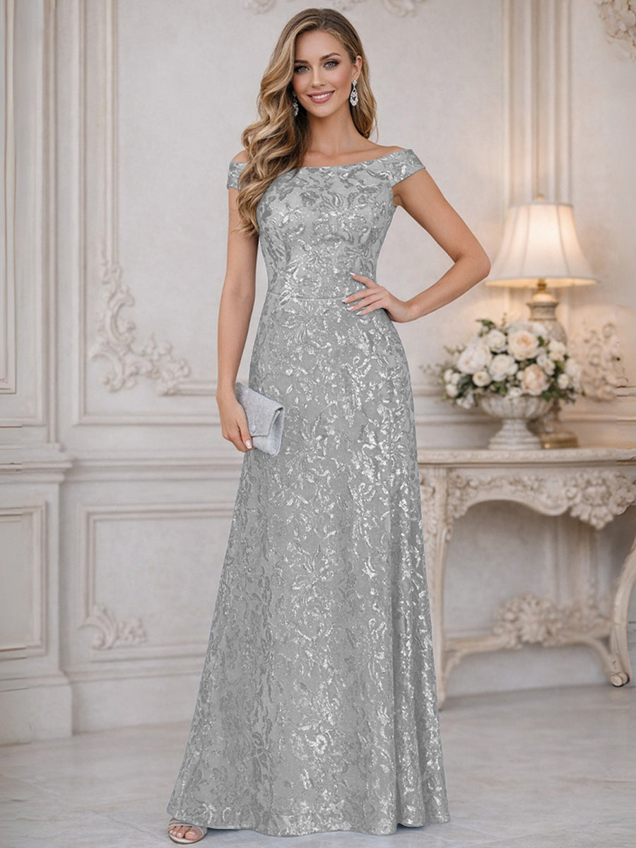 A-Line Off Shoulder Floor-Length Mother of the Bride Dresses with Sequins