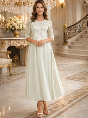 A-Line/Princess 3/4 Sleeves Ankle-Length Mother of the Bride Dresses with Lace Appliques