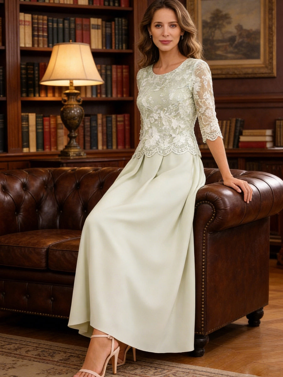A-Line/Princess 3/4 Sleeves Ankle-Length Mother of the Bride Dresses with Lace Appliques