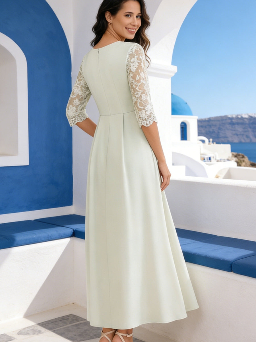 A-Line/Princess 3/4 Sleeves Ankle-Length Mother of the Bride Dresses with Lace Appliques