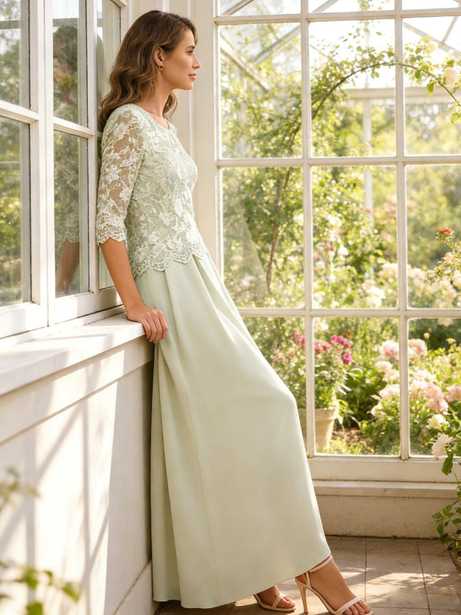 A-Line/Princess 3/4 Sleeves Ankle-Length Mother of the Bride Dresses with Lace Appliques
