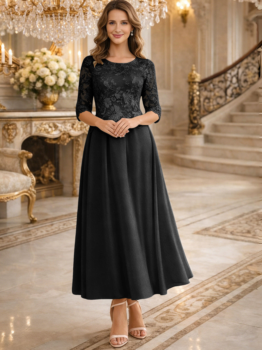 A-Line/Princess 3/4 Sleeves Ankle-Length Mother of the Bride Dresses with Lace Appliques