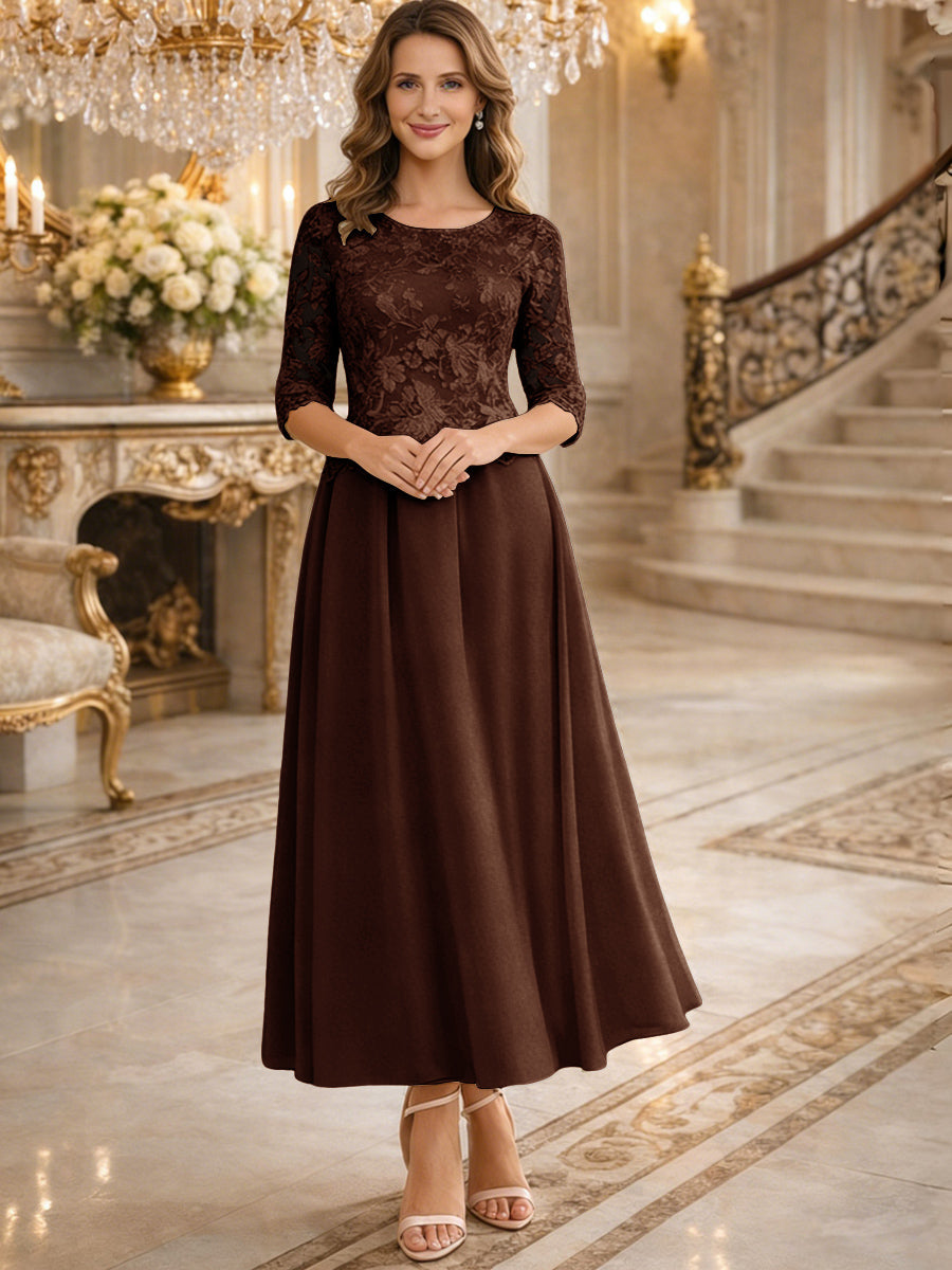 A-Line/Princess 3/4 Sleeves Ankle-Length Mother of the Bride Dresses with Lace Appliques