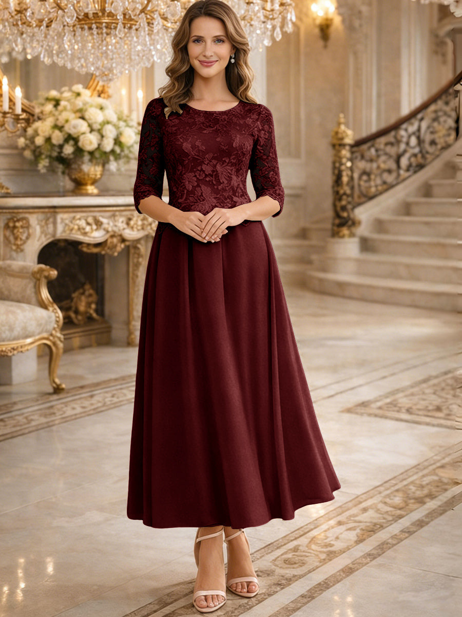 A-Line/Princess 3/4 Sleeves Ankle-Length Mother of the Bride Dresses with Lace Appliques