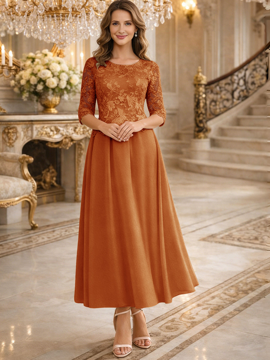 A-Line/Princess 3/4 Sleeves Ankle-Length Mother of the Bride Dresses with Lace Appliques
