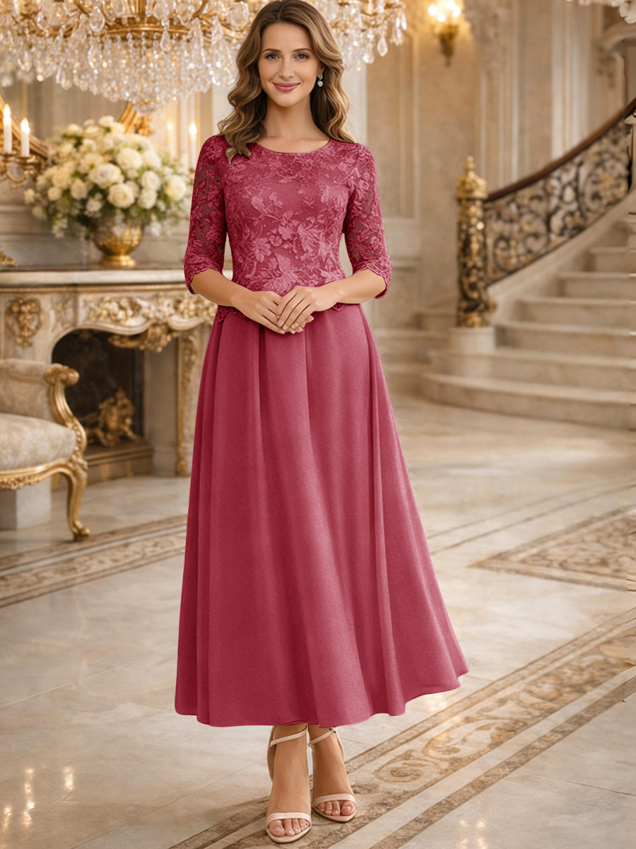 A-Line/Princess 3/4 Sleeves Ankle-Length Mother of the Bride Dresses with Lace Appliques