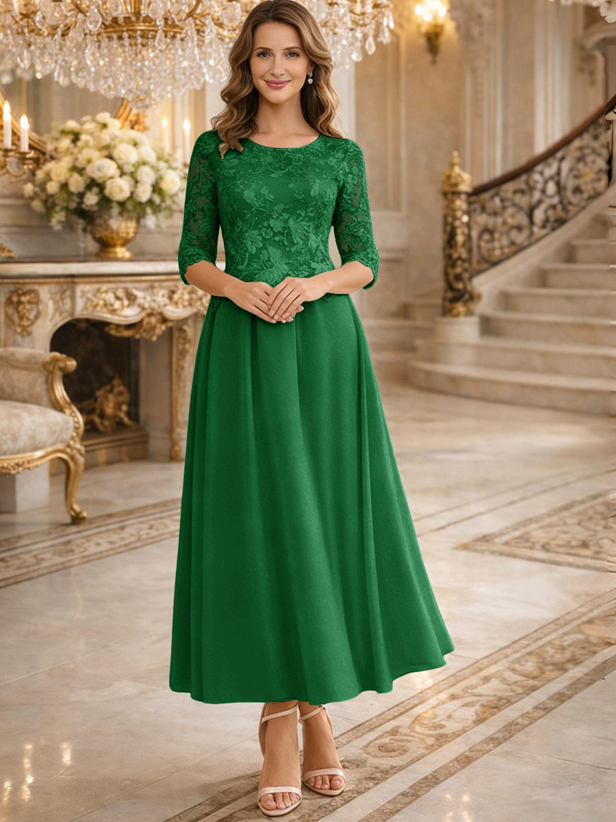 A-Line/Princess 3/4 Sleeves Ankle-Length Mother of the Bride Dresses with Lace Appliques