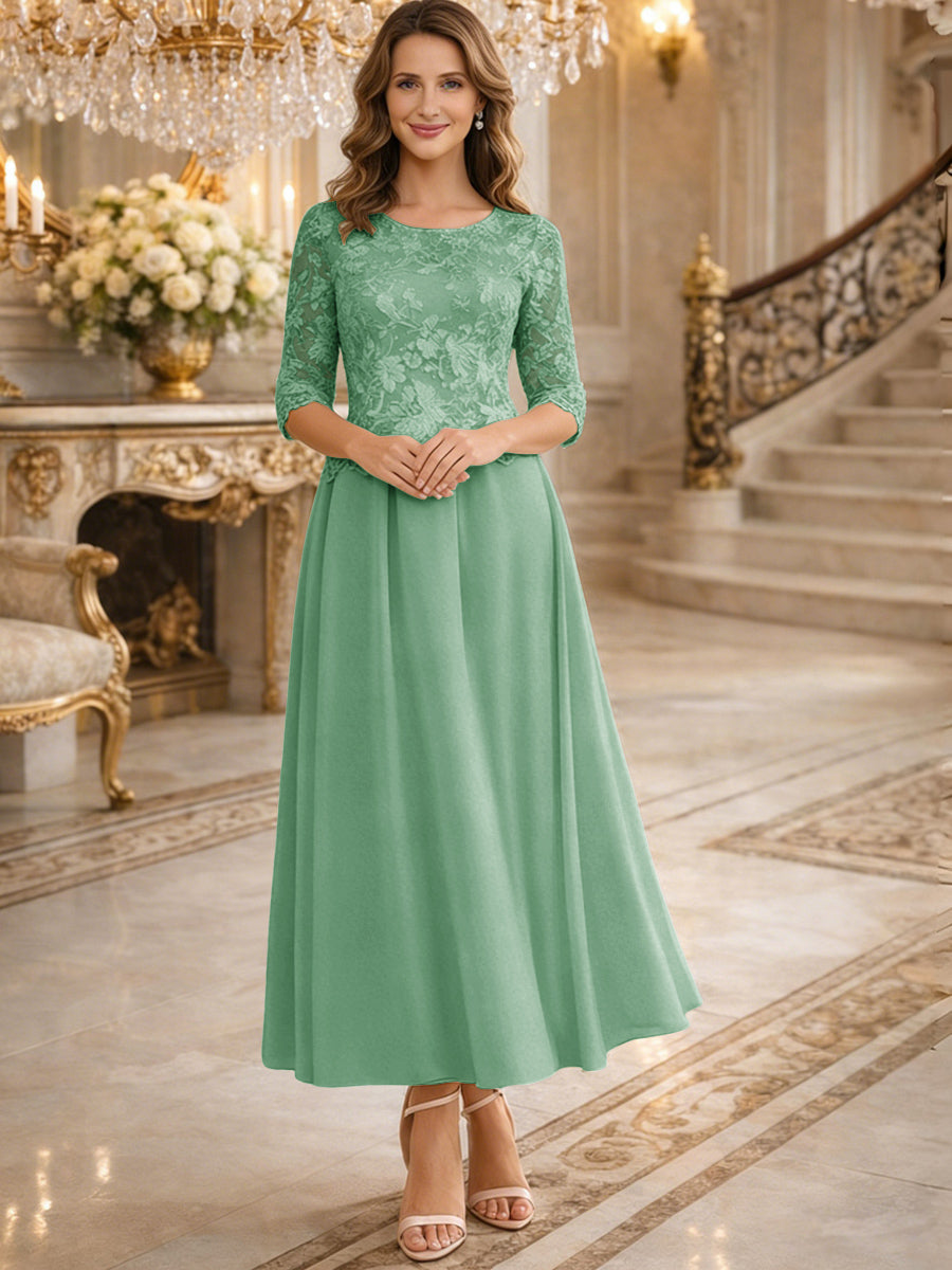 A-Line/Princess 3/4 Sleeves Ankle-Length Mother of the Bride Dresses with Lace Appliques