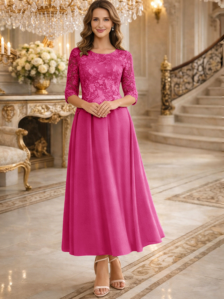 A-Line/Princess 3/4 Sleeves Ankle-Length Mother of the Bride Dresses with Lace Appliques