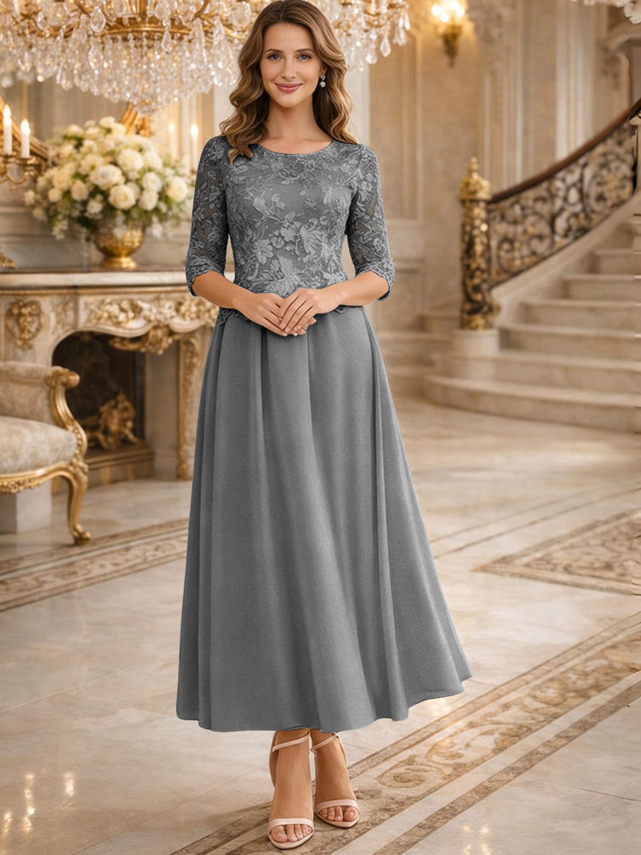 A-Line/Princess 3/4 Sleeves Ankle-Length Mother of the Bride Dresses with Lace Appliques