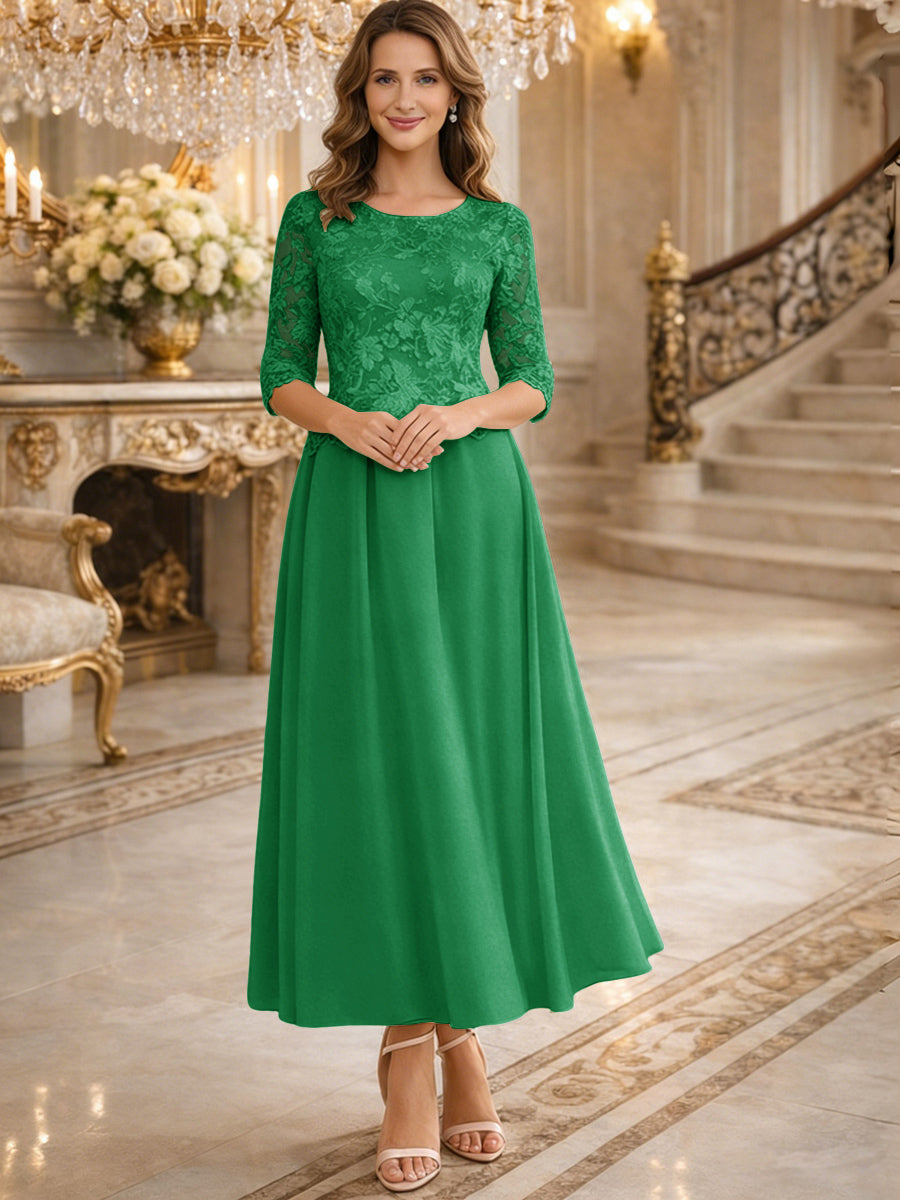 A-Line/Princess 3/4 Sleeves Ankle-Length Mother of the Bride Dresses with Lace Appliques