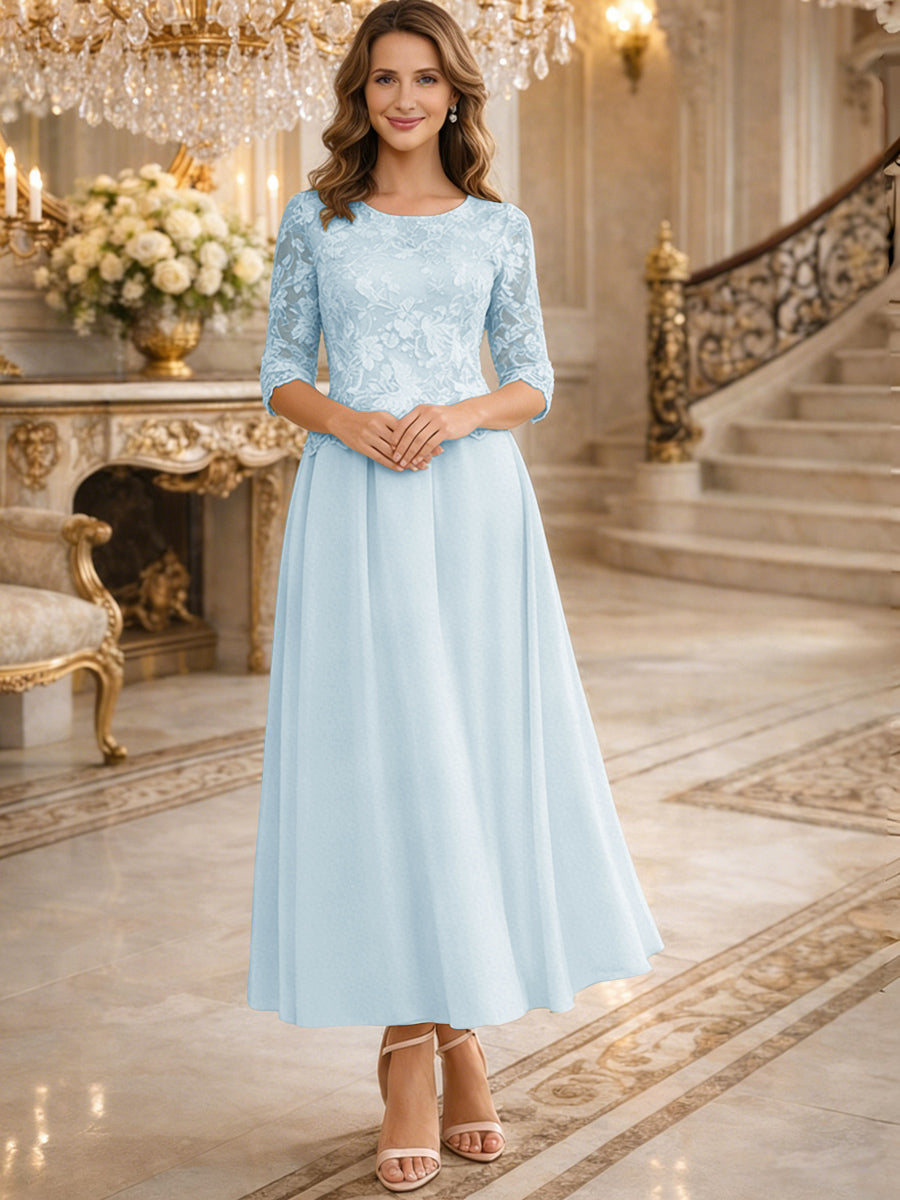 A-Line/Princess 3/4 Sleeves Ankle-Length Mother of the Bride Dresses with Lace Appliques