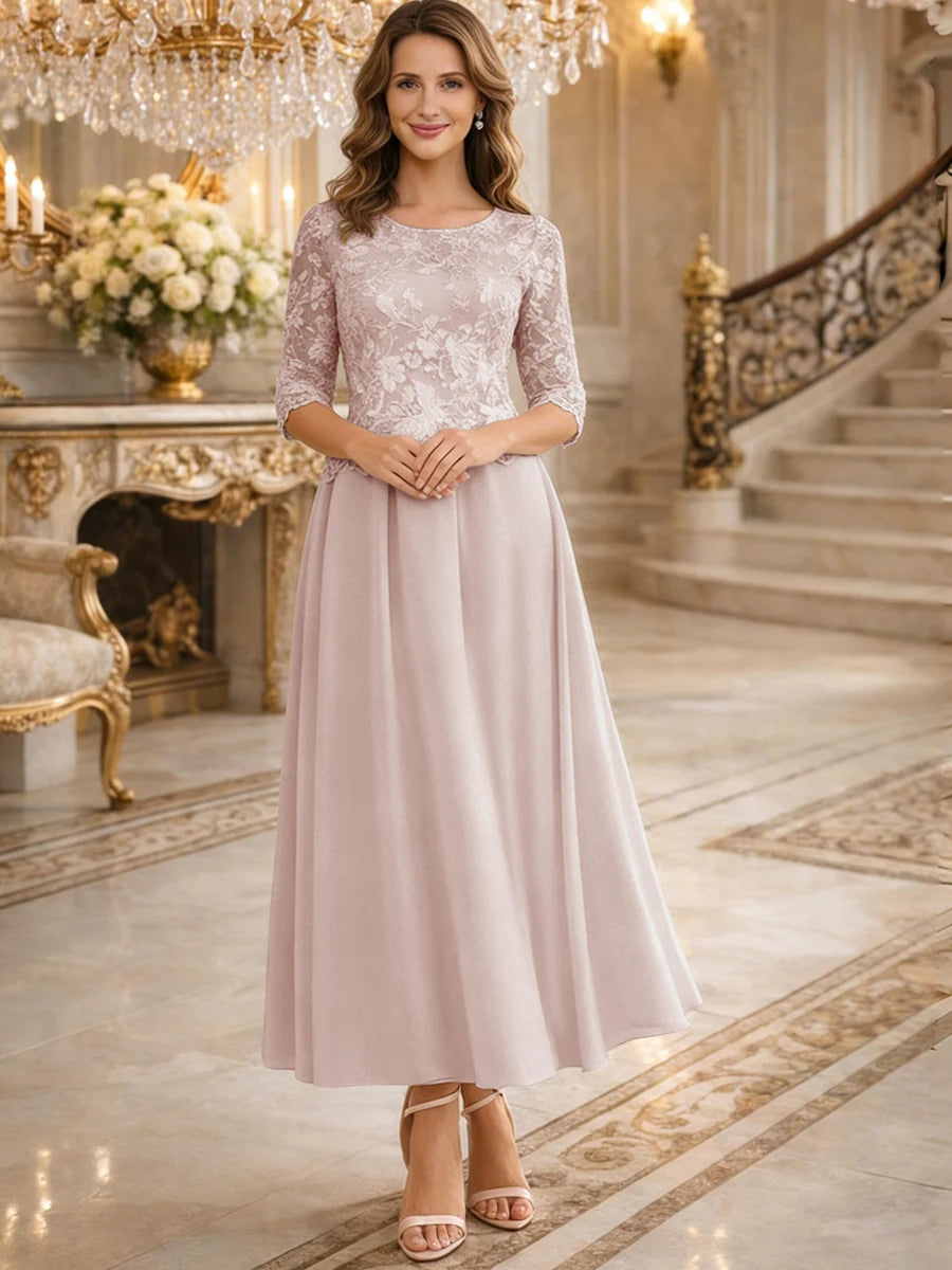 A-Line/Princess 3/4 Sleeves Ankle-Length Mother of the Bride Dresses with Lace Appliques