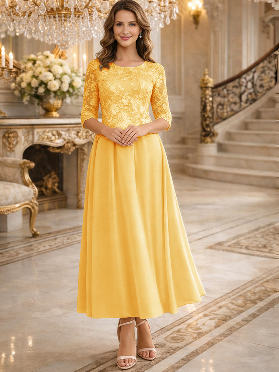 A-Line/Princess 3/4 Sleeves Ankle-Length Mother of the Bride Dresses with Lace Appliques