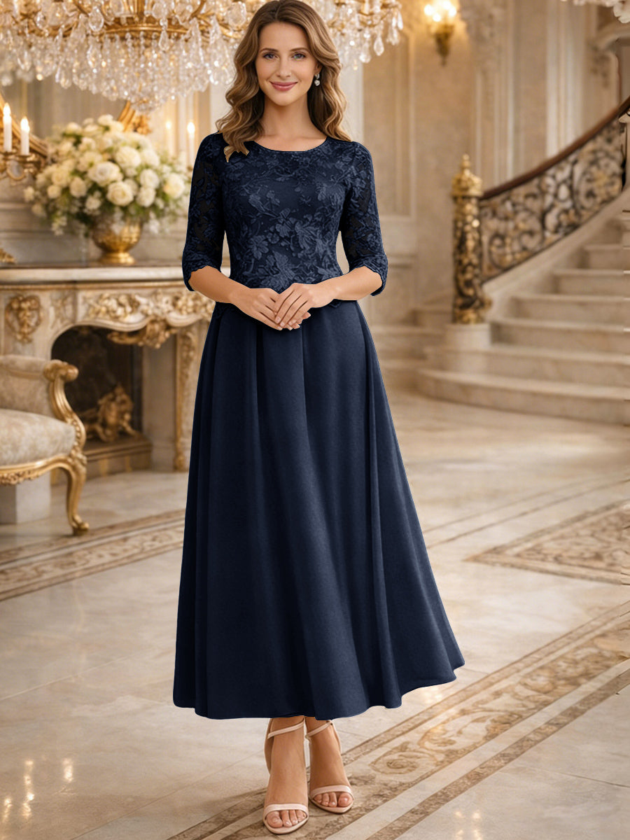 A-Line/Princess 3/4 Sleeves Ankle-Length Mother of the Bride Dresses with Lace Appliques