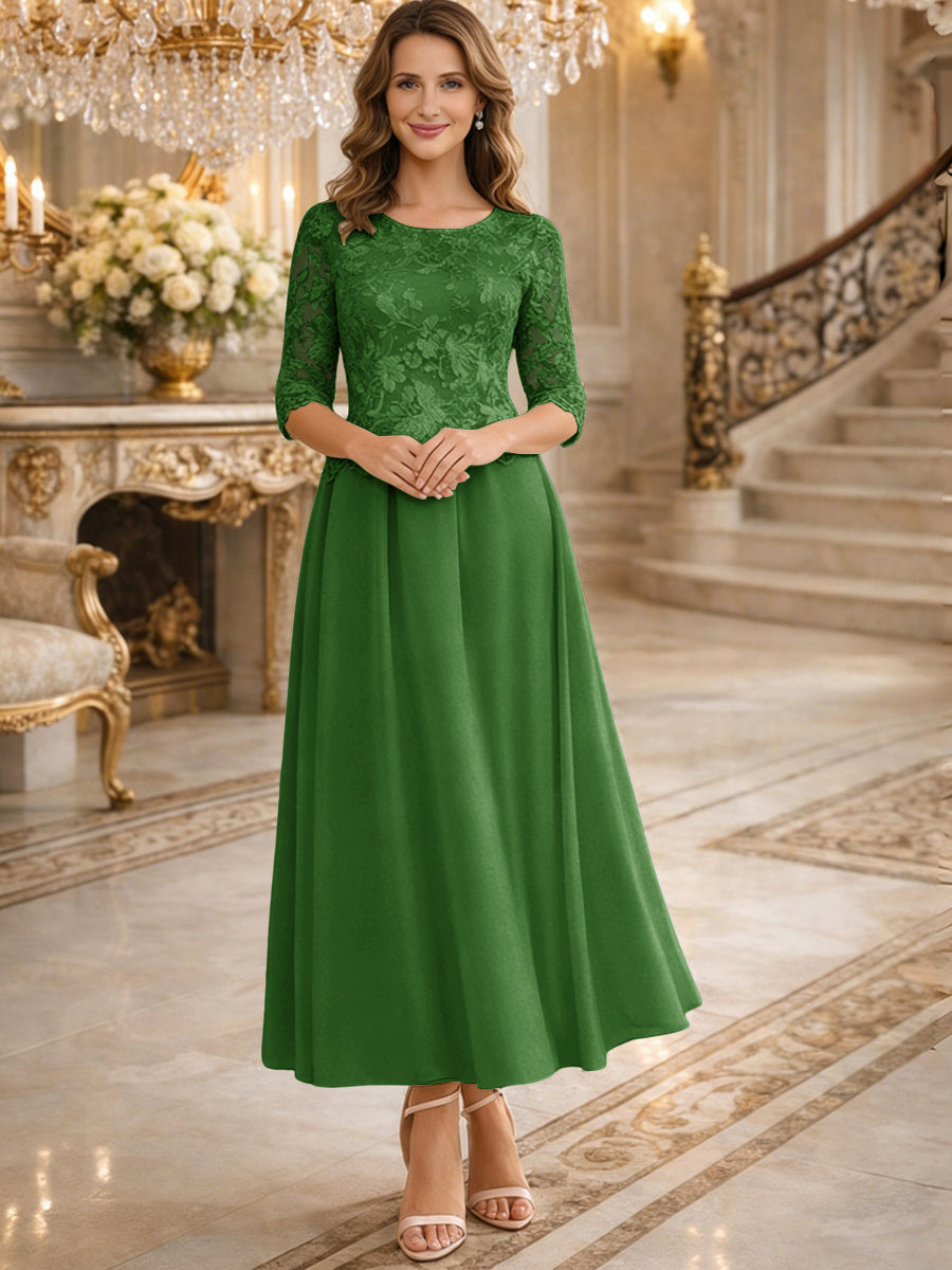 A-Line/Princess 3/4 Sleeves Ankle-Length Mother of the Bride Dresses with Lace Appliques