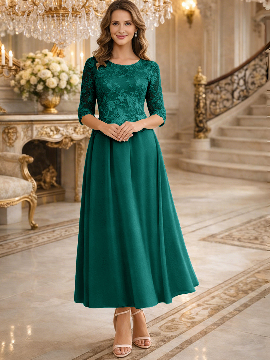A-Line/Princess 3/4 Sleeves Ankle-Length Mother of the Bride Dresses with Lace Appliques