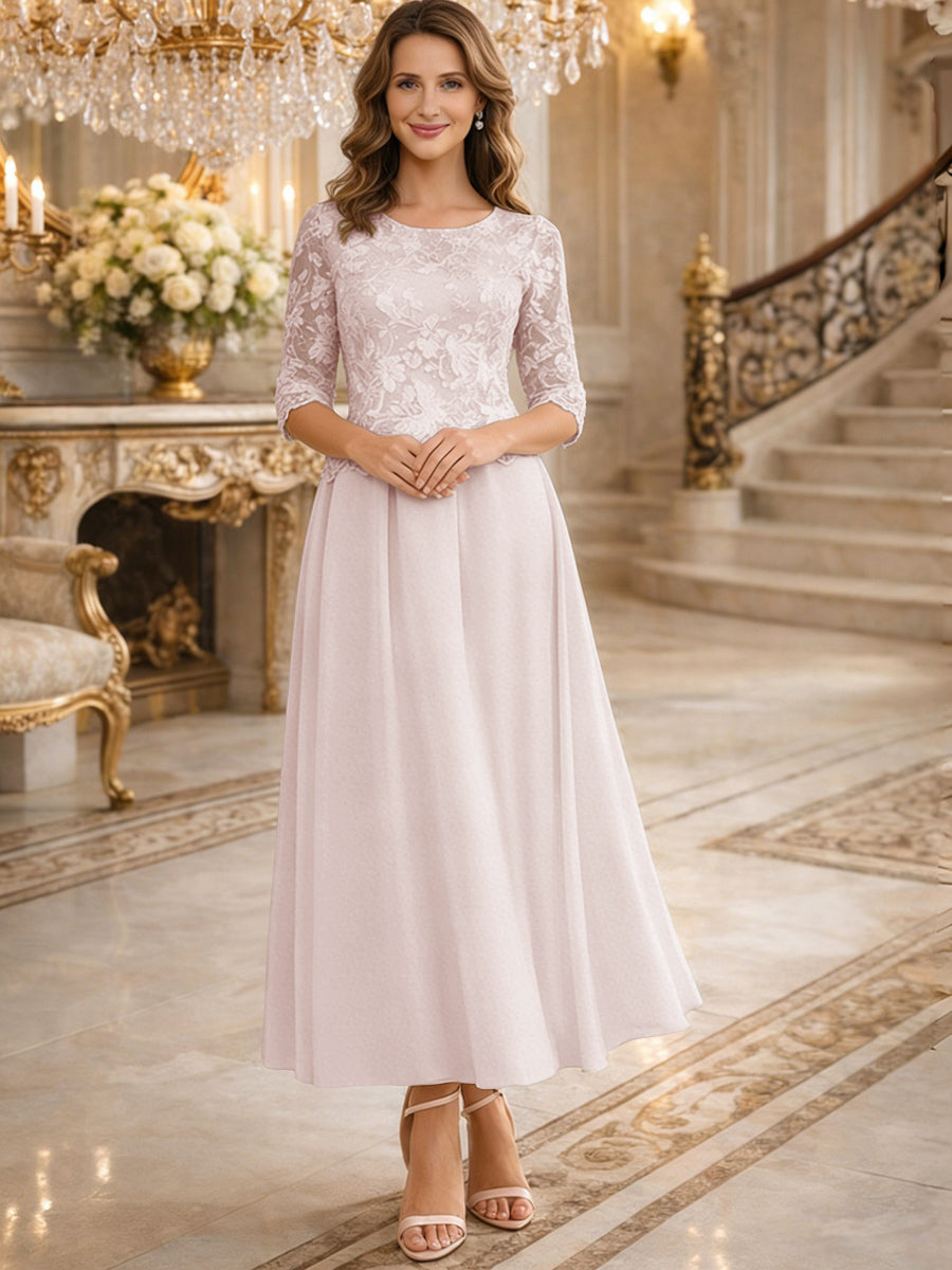 A-Line/Princess 3/4 Sleeves Ankle-Length Mother of the Bride Dresses with Lace Appliques
