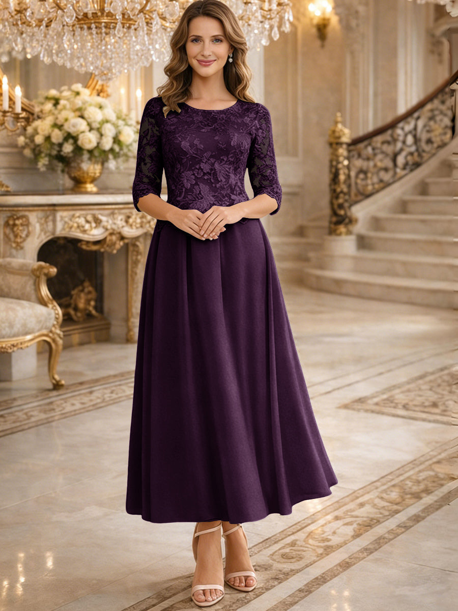 A-Line/Princess 3/4 Sleeves Ankle-Length Mother of the Bride Dresses with Lace Appliques