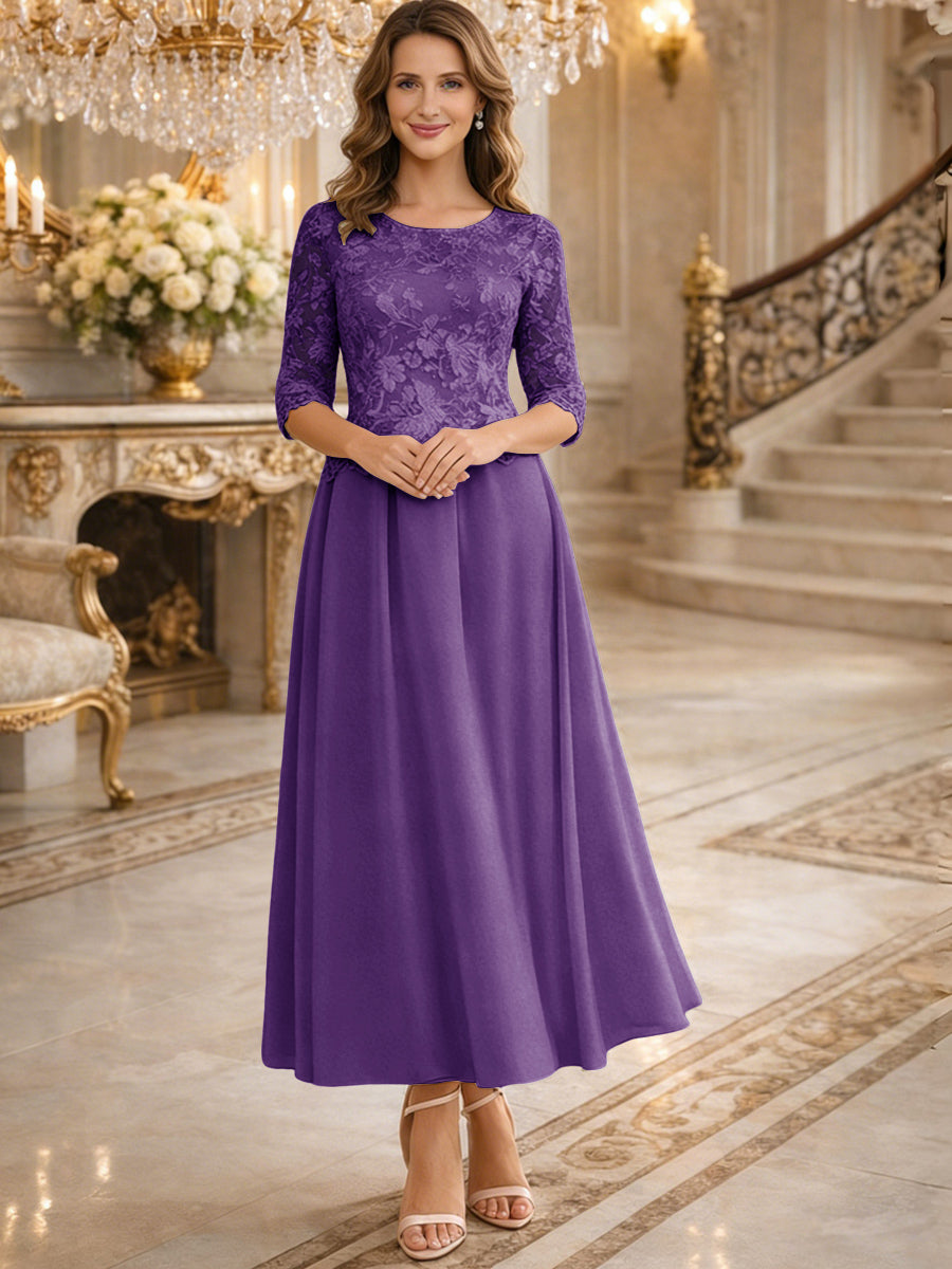 A-Line/Princess 3/4 Sleeves Ankle-Length Mother of the Bride Dresses with Lace Appliques