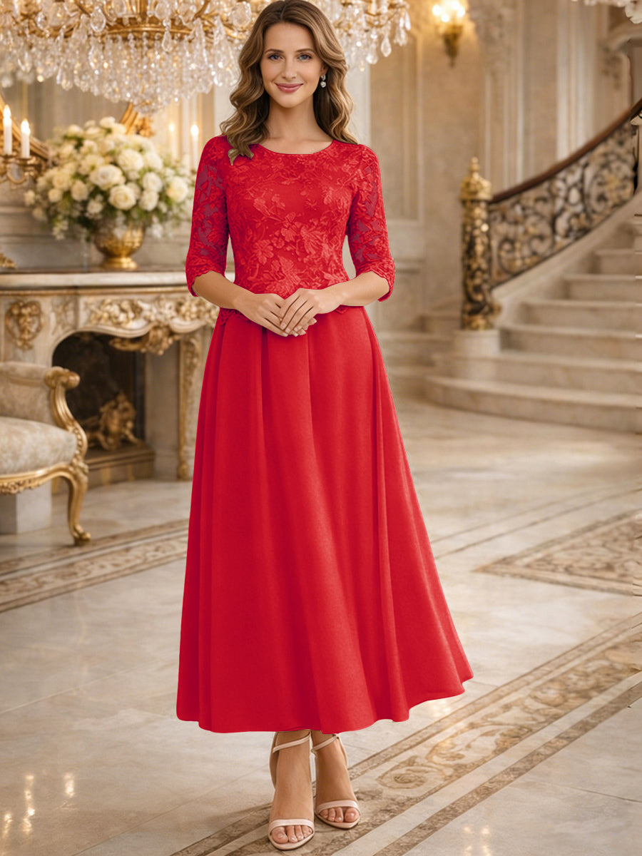 A-Line/Princess 3/4 Sleeves Ankle-Length Mother of the Bride Dresses with Lace Appliques
