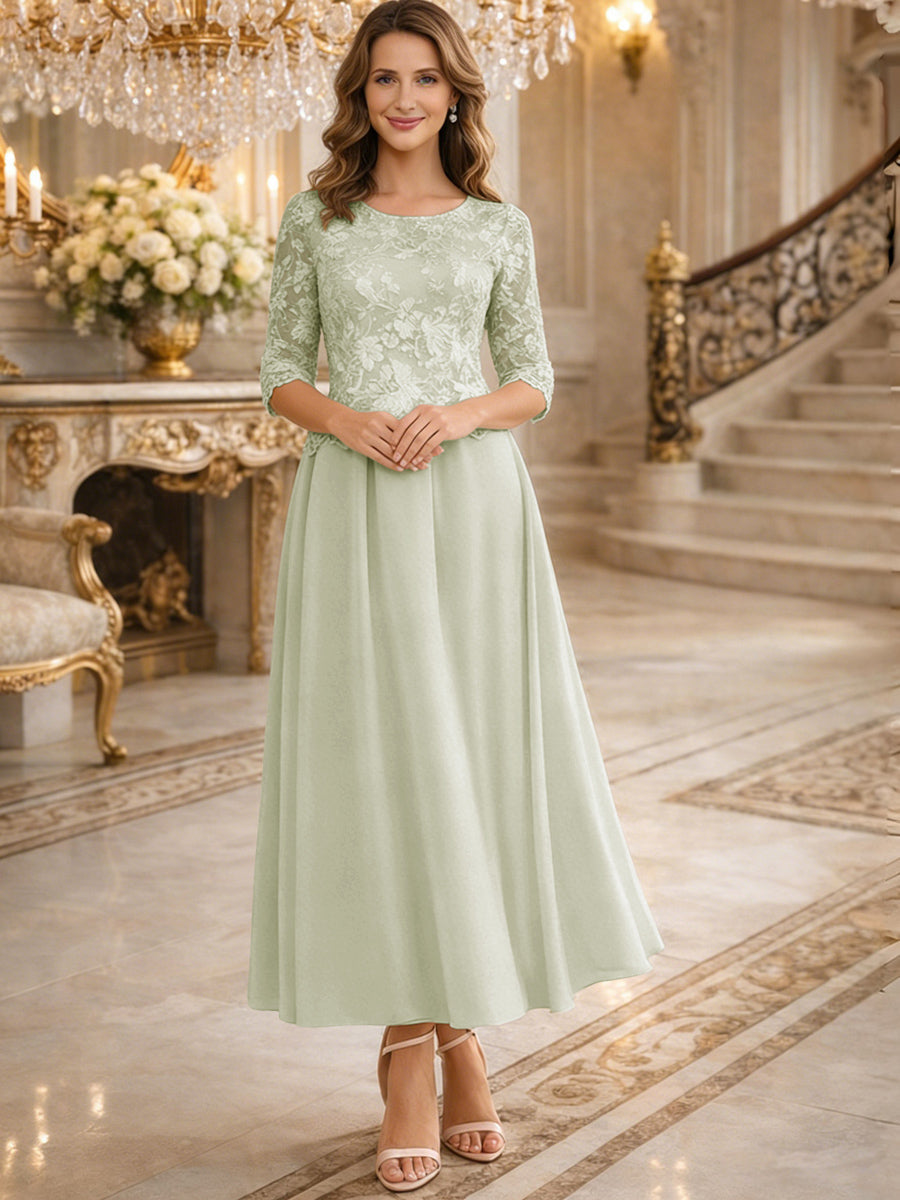 A-Line/Princess 3/4 Sleeves Ankle-Length Mother of the Bride Dresses with Lace Appliques