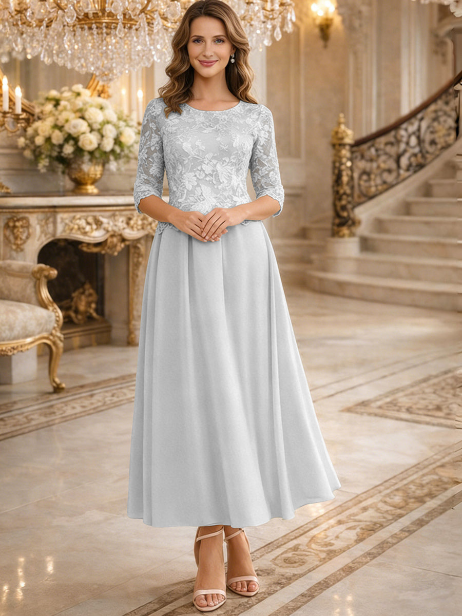 A-Line/Princess 3/4 Sleeves Ankle-Length Mother of the Bride Dresses with Lace Appliques