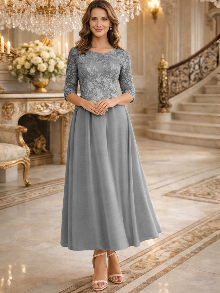 A-Line/Princess 3/4 Sleeves Ankle-Length Mother of the Bride Dresses with Lace Appliques