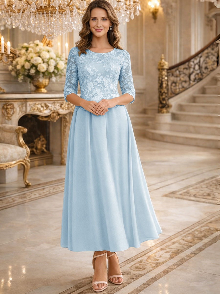 A-Line/Princess 3/4 Sleeves Ankle-Length Mother of the Bride Dresses with Lace Appliques