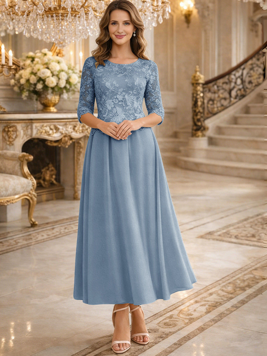 A-Line/Princess 3/4 Sleeves Ankle-Length Mother of the Bride Dresses with Lace Appliques