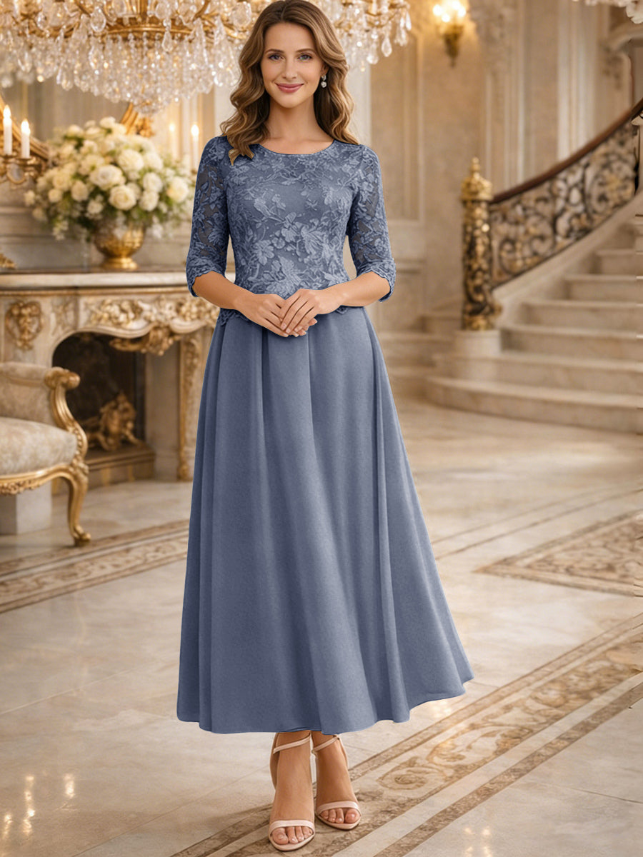A-Line/Princess 3/4 Sleeves Ankle-Length Mother of the Bride Dresses with Lace Appliques